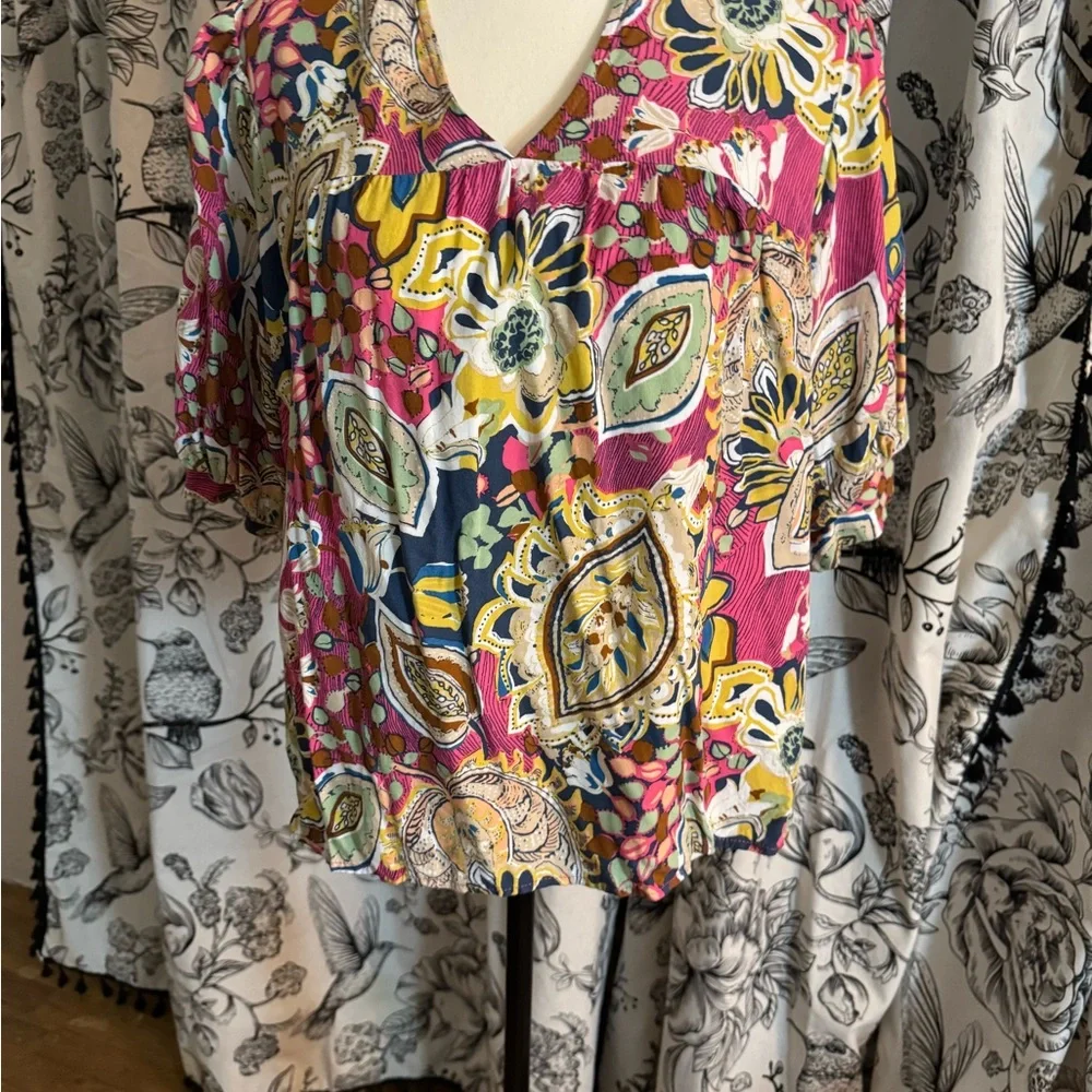 Umgee Pink and Yellow Floral Blouse - Picture 3 of 7